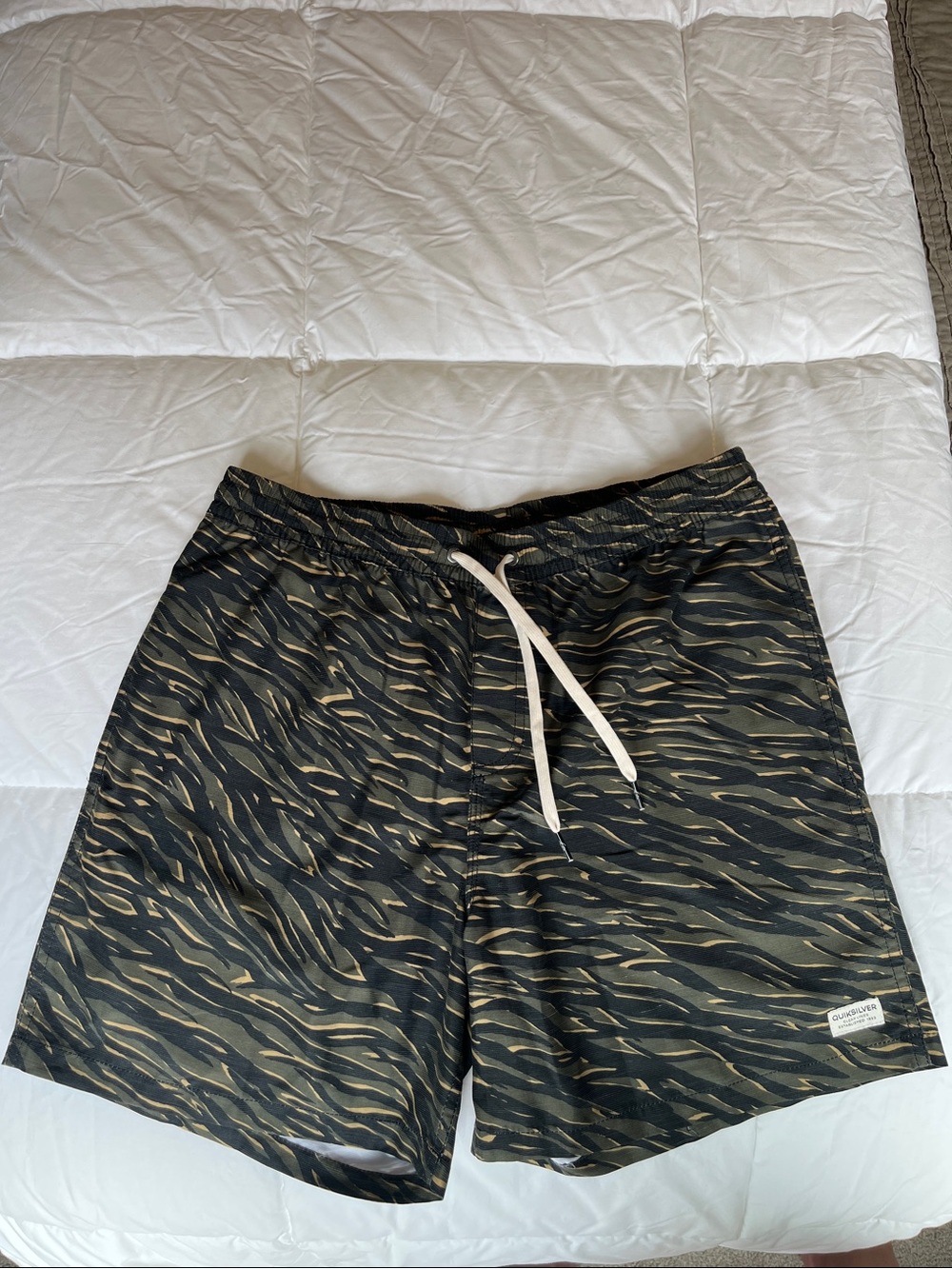 Quiksilver Olive and Black Tiger-Stripe Board Shorts